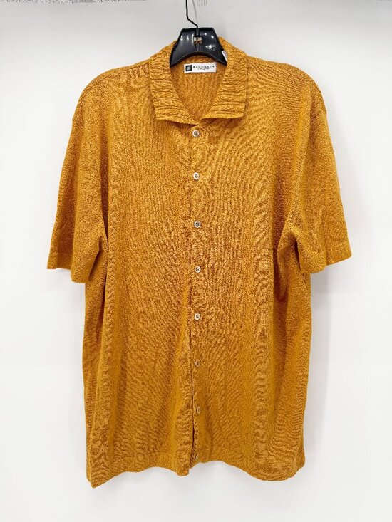 Bachrach Other - BACHRACH Italy Men's Full Placket Knit Polo Button Down SS Shirt M Gold